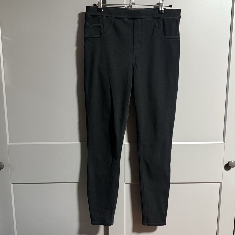 Spanx Women Skinny Leg Elastic Waist Denim Jegging Black Large Waist 31" Stretch